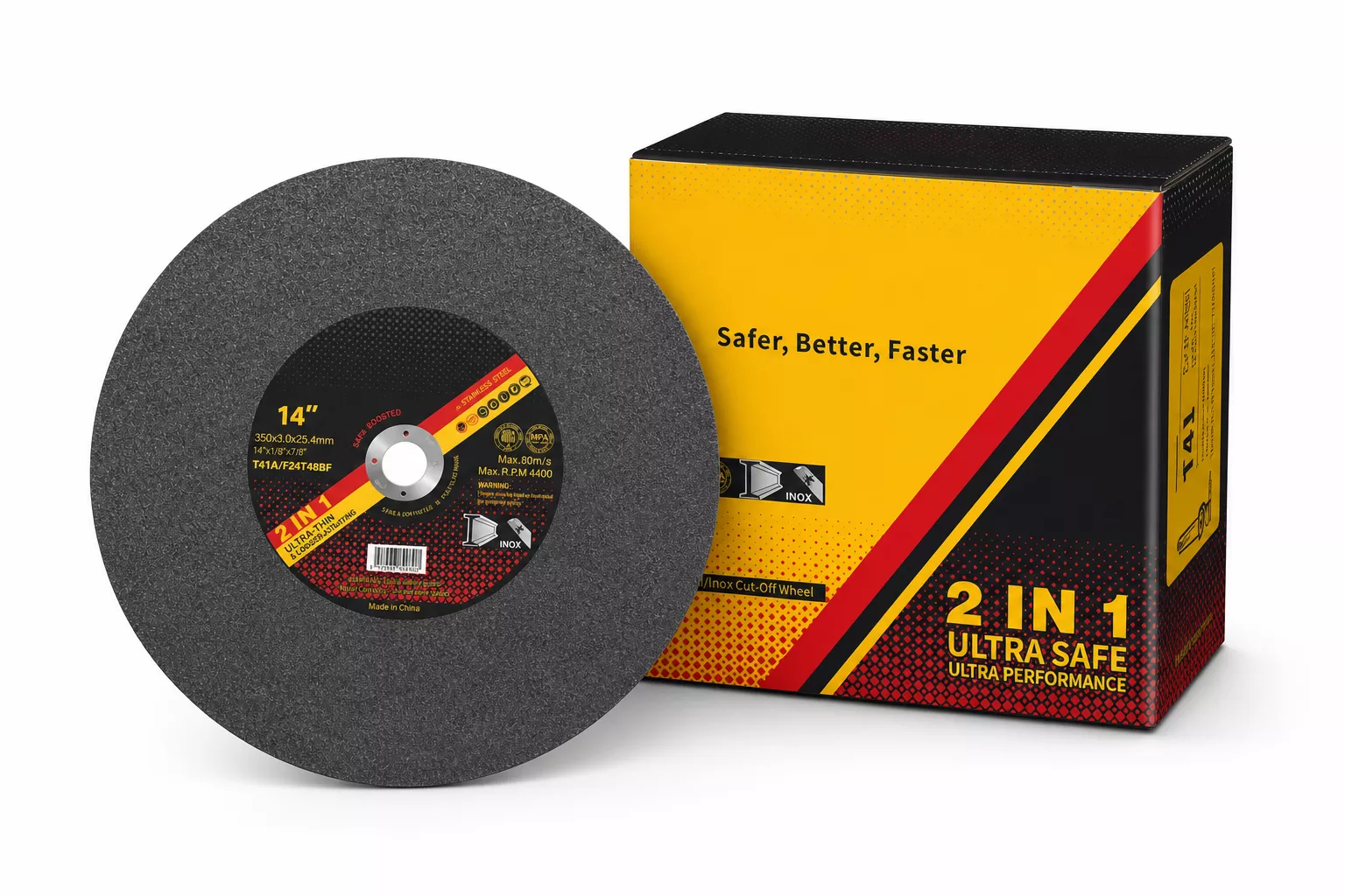 14 Inch Cutting Disc 350x3.0x25.4mm T41 for Steel Fabrication 14 inch 350mm T41 cut-off wheel with OEM carton packaging for steel fabrication and wholesale supply