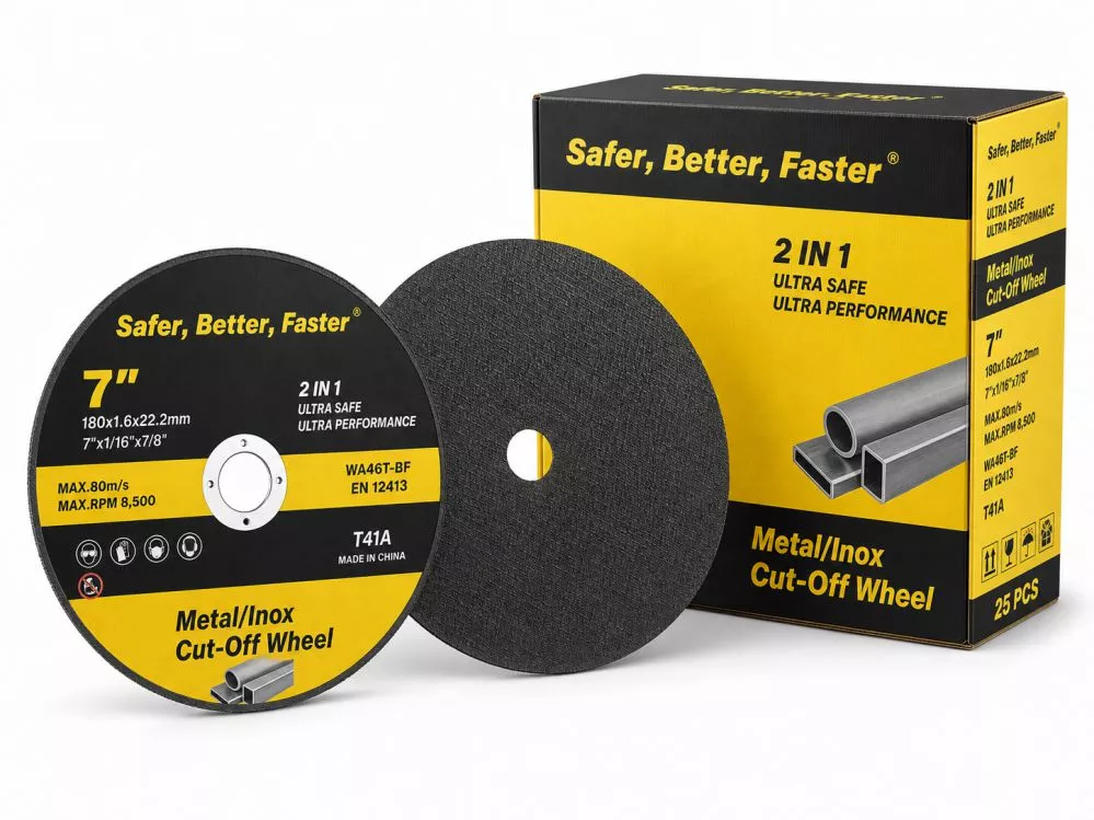 7 Inch Cutting Disc in Bulk — 178×2.0×22.2mm T41A Wholesale & OEM Manufacturer 7 inch cutting disc 180x1.6x22.2mm T41A flat cut-off wheel with bulk wholesale export carton — OEM manufacturer direct supply