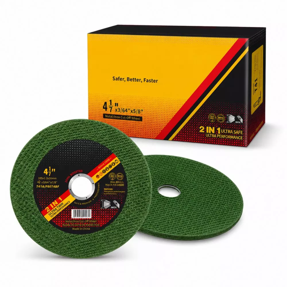 4 inch cutting wheel manufacturer showing 100mm, 105mm and 107mm cut off discs for steel and stainless steel