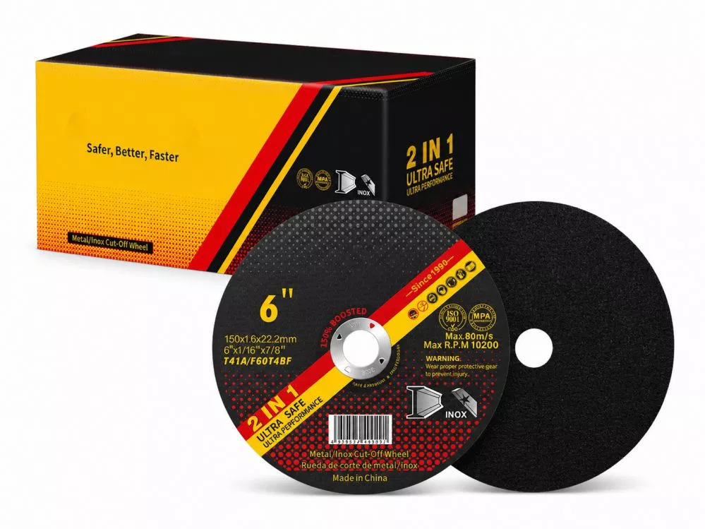 6 inch 150x1.6x22.2mm T41A cut-off wheel with OEM export carton packaging